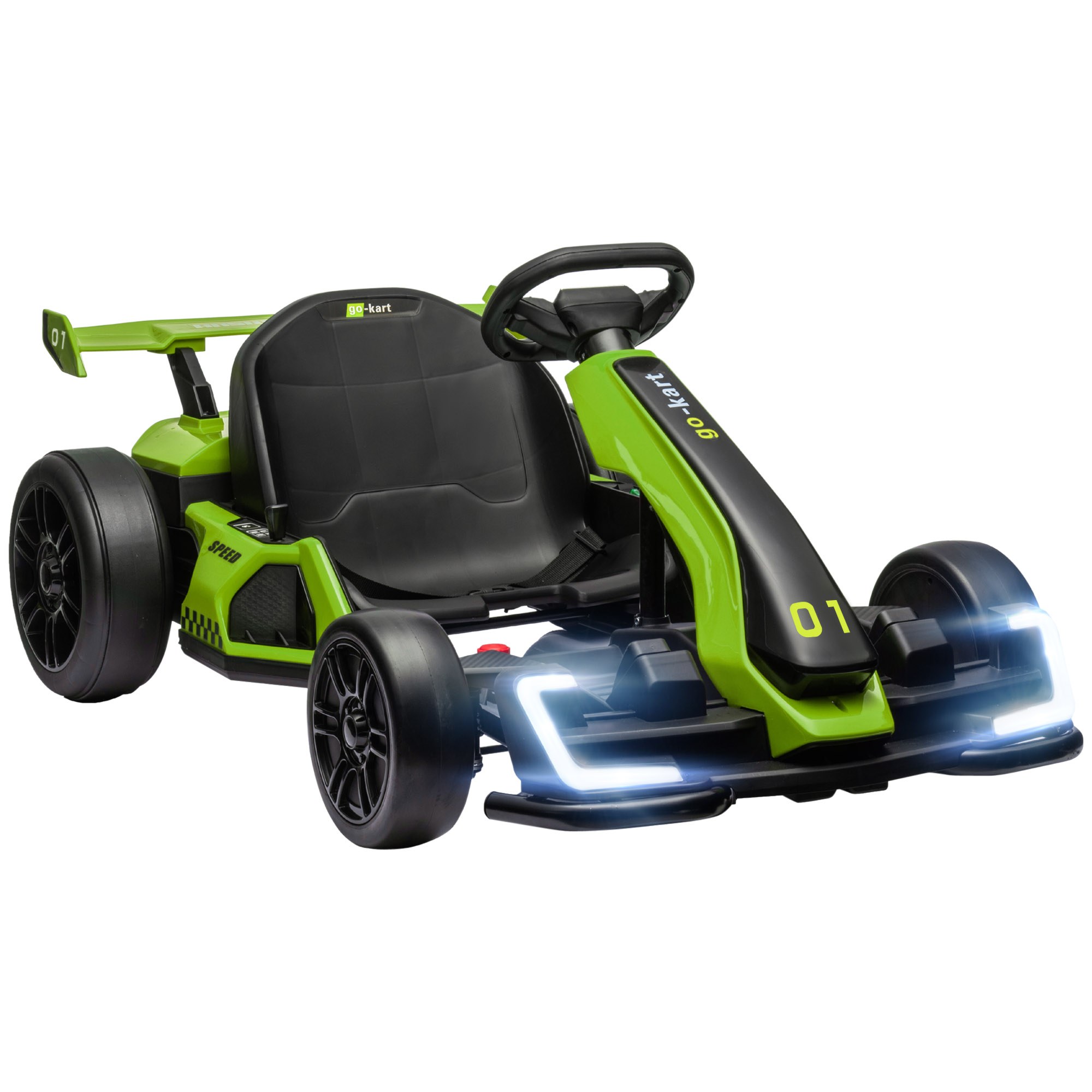 4 V sähköinen lasten kartingauto, jopa 12 km/h, karting-auto driftaustoiminnolla, 2 moottoria, säädettävä istuin, pehmeä käynnistys