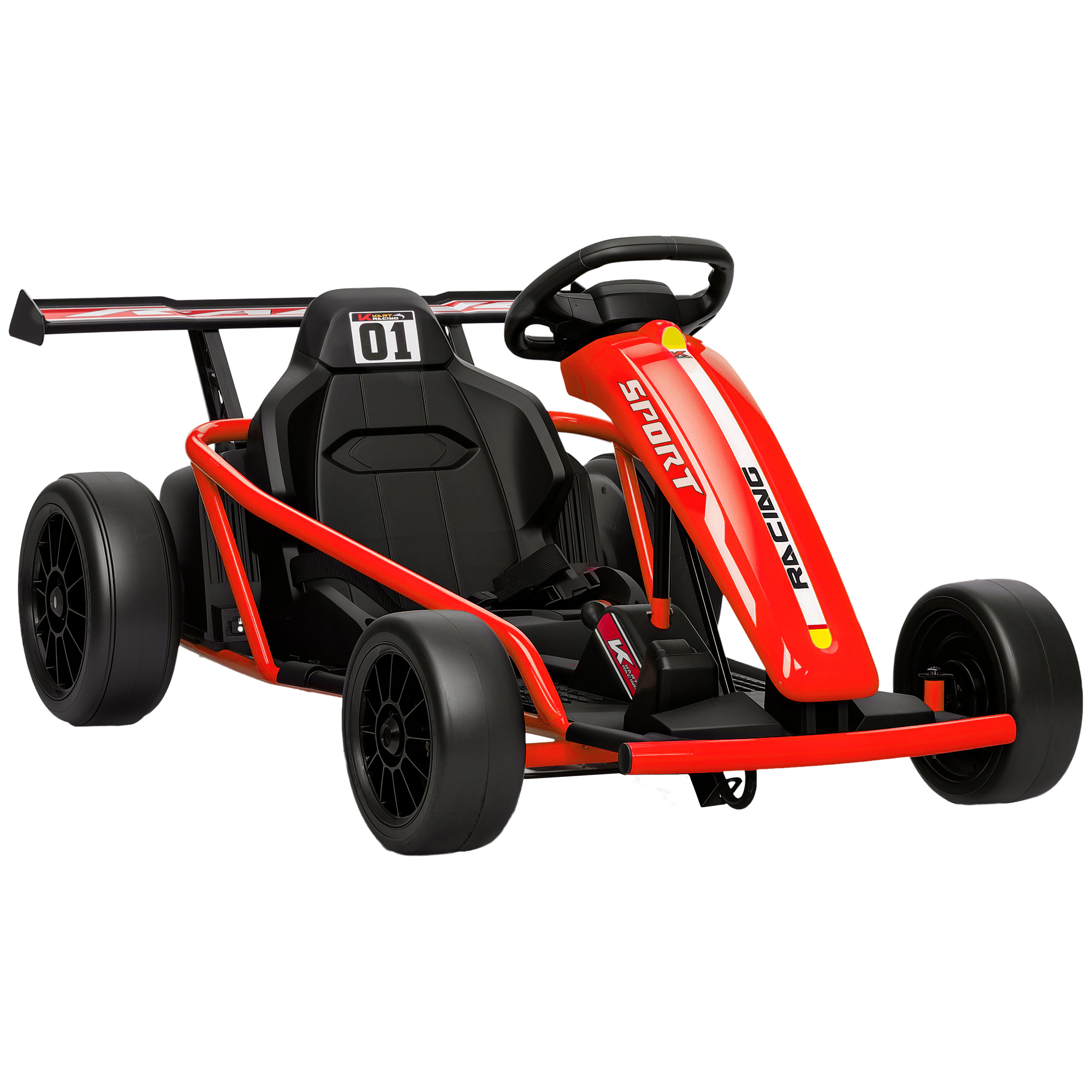 24 V sähköinen karting-auto ajamiseen ja driftaukseen, nailonrenkaat, turvavyö, äänimerkki, musiikki, 8–12-vuotiaille, punainen