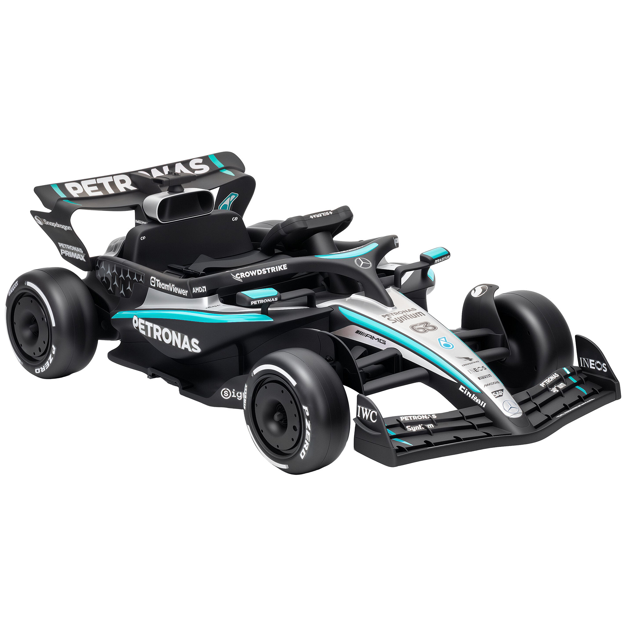 Mercedes-AMG PETRONAS F1 12 V sähkökäyttöinen lasten kartingauto, litiumakulla varustettu kartingauto, 2 moottoria, pehmeä käynnistys