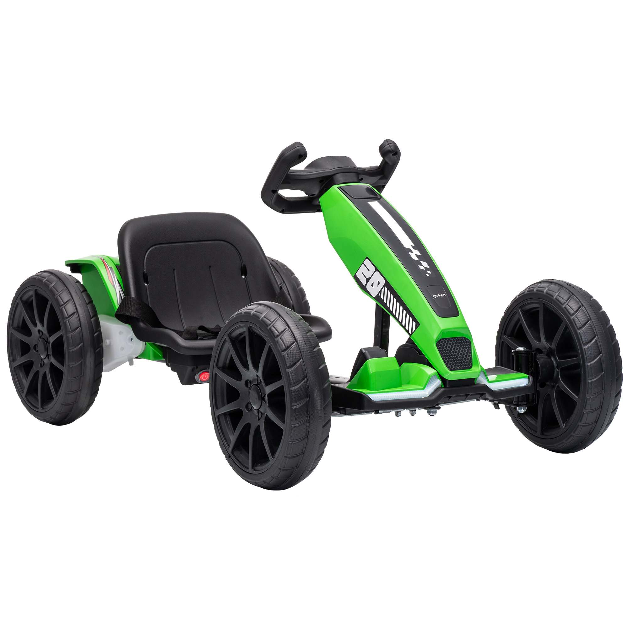 Lasten sähköinen kartingauto, 12 V, 2 moottoria, 4 asentoon säädettävä istuin, pehmeä käynnistys, EVA-pyörät ja LED-ajovalot