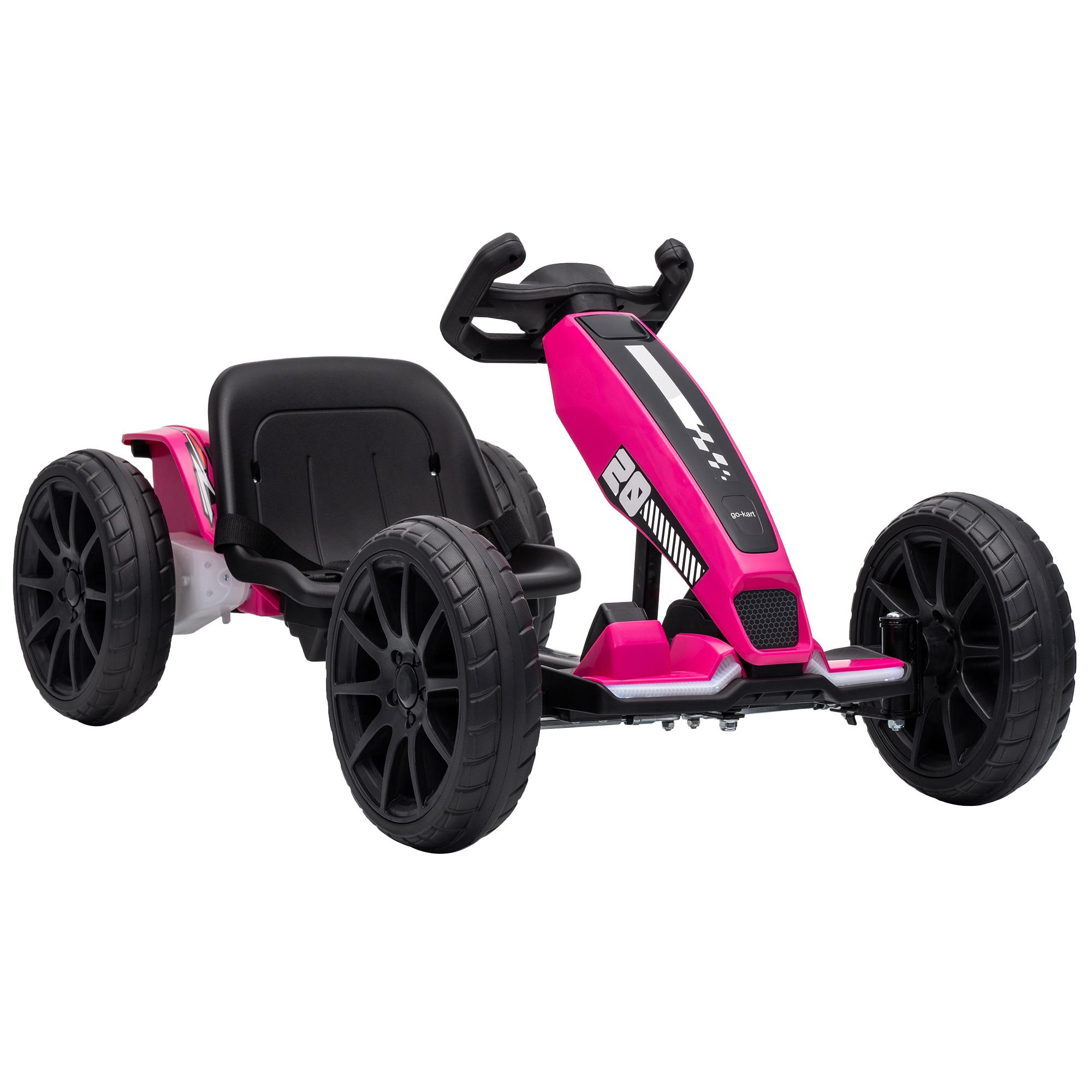 Lasten sähköinen kartingauto, 12 V, 2 moottoria, 4 asentoon säädettävä istuin, pehmeä käynnistys, EVA-pyörät ja LED-ajovalot