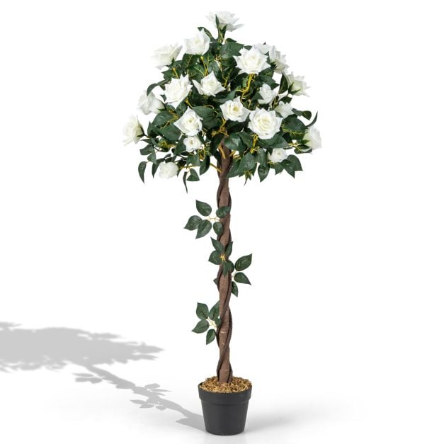 120 cm tekokukkapuu, tekokukkakasvi valkoisilla ruusuilla
