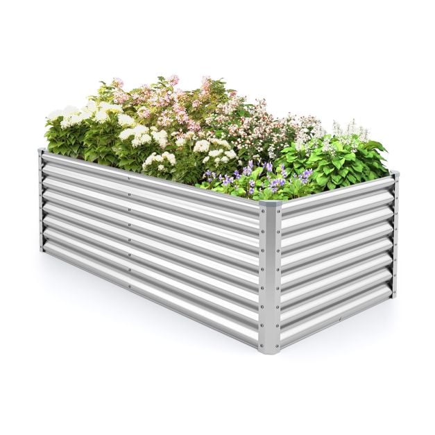 60 cm kohopenkki avoimella pohjalla, suorakaiteen muotoinen metallinen kohoruukku paksulla kulmasuojalla, 180 x 95 x 60 cm, hopeanvärinen