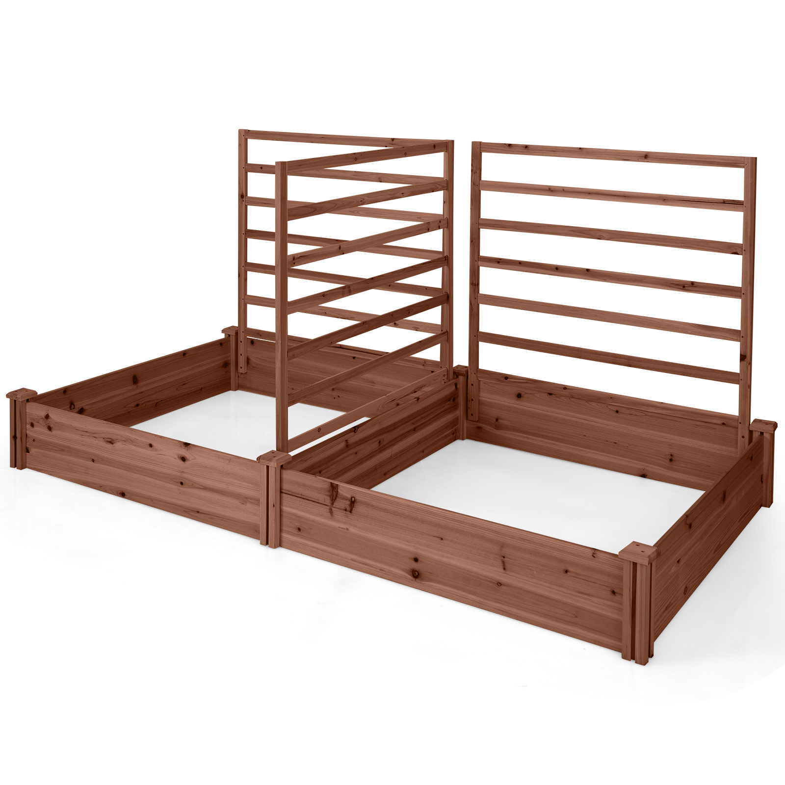 Korotettu puutarhapenkki kuusipuusta 222x114x110cm 3 säleikköä avoin jalusta köynnökset hedelmät kukat vihannekset kahvi