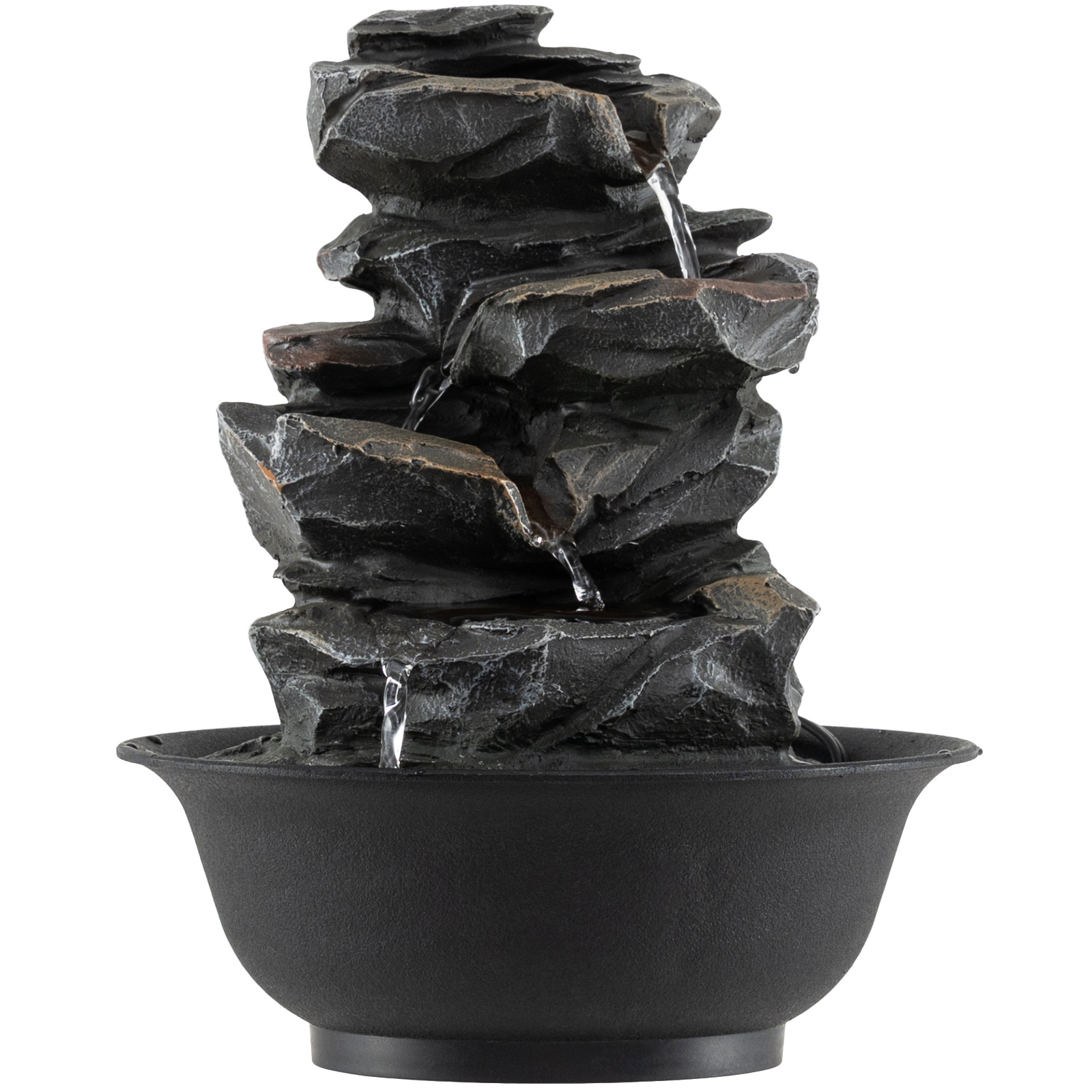 Rentouttava Zen Cascade -pöytäsuihkulähde värikkäällä LED-valolla, hiljaisella pumpulla, kristallipallolla, 21,5 x 26 cm, zen-koriste, musta