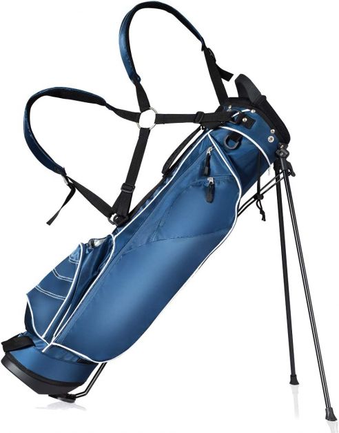Golfkärrykassi, jossa on neljään suuntaan jaettavat kantovälineet ja järjestäjätaskut - sininen