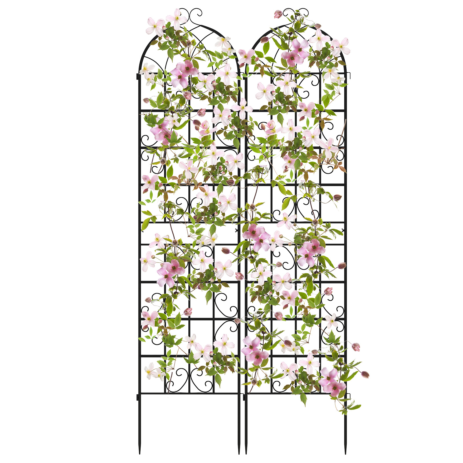 Metalliset ristikkosetti, 2 koristeellista puutarha-aitaa, vapaasti seisova ristikkopuutarha tulppaukseen, musta 220 x 50 cm