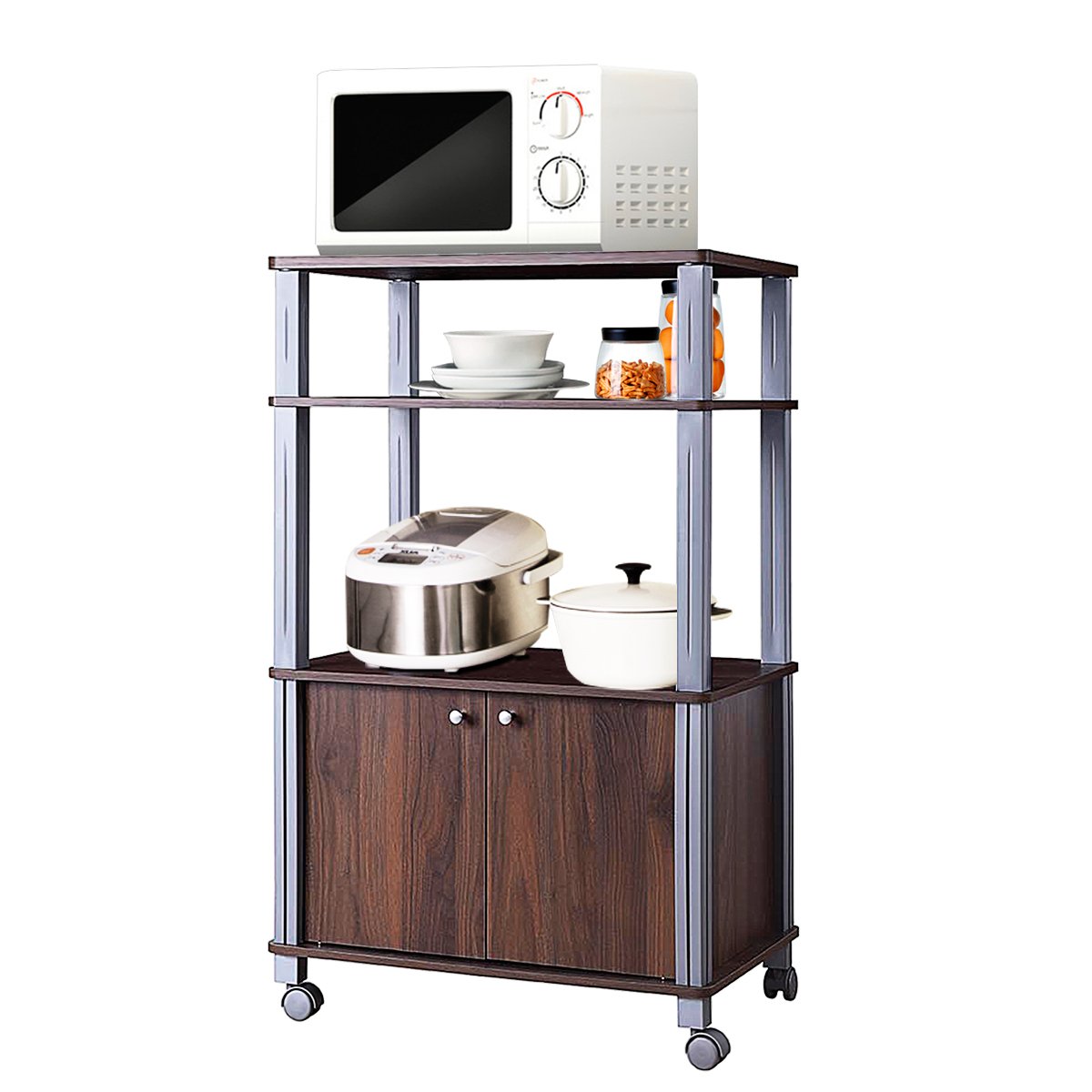 Mikroaaltouunin telineteline, pyörillä varustettu säilytyskärry - pähkinä