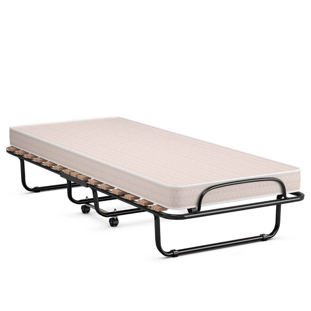 Kokoontaitettava sänky patjalla, kannettava ja rullattava vierassänky 190 cm x 80 cm x 33 cm Beige, valmistettu Italiassa