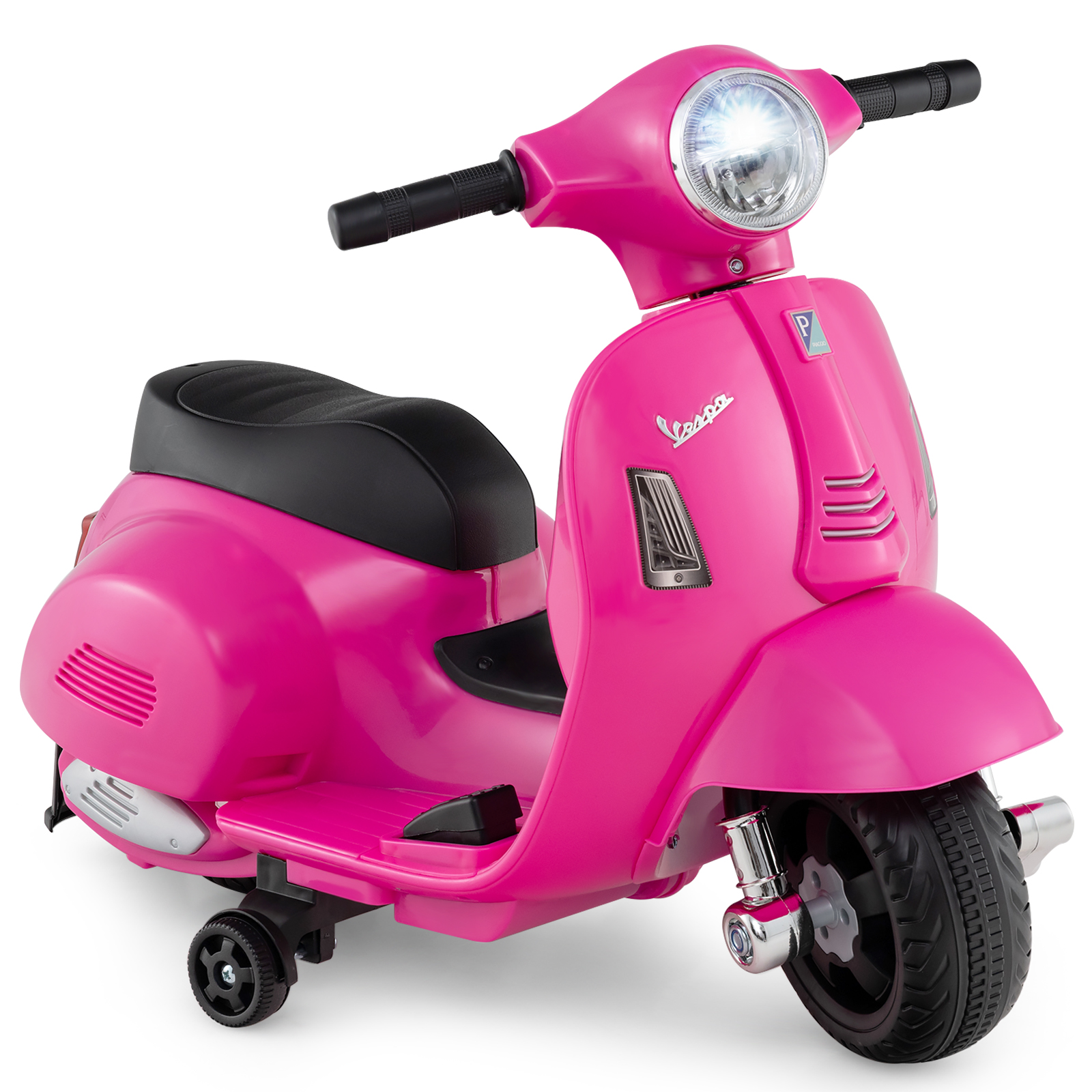 Litsentseeritud Vespa laste elektrimootorratas, 6 V akuga turvaline roller koos eredate LED-esituledega, roosa