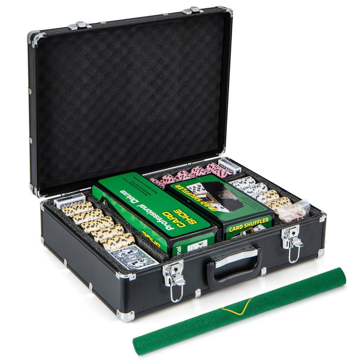 600-osainen pokeripelimerkkisetti, 14 gramman Claytec-pelimerkit ja kantolaukku - musta