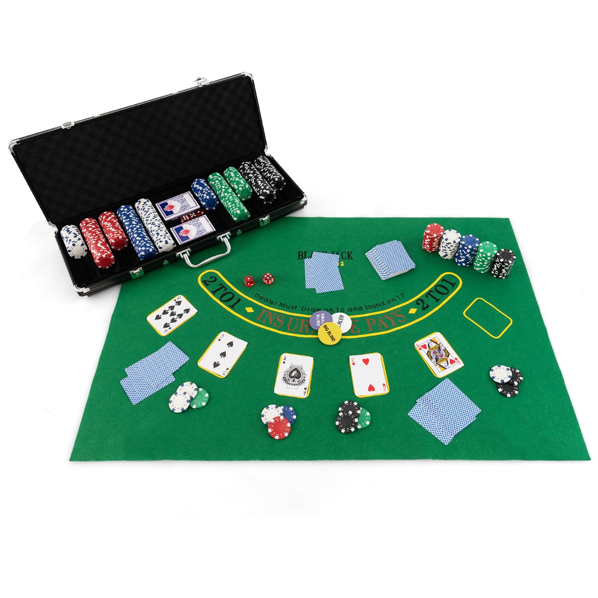 500-osainen kasinopokeripelimerkkisetti alumiinikotelolla Texas Hold'emille - musta