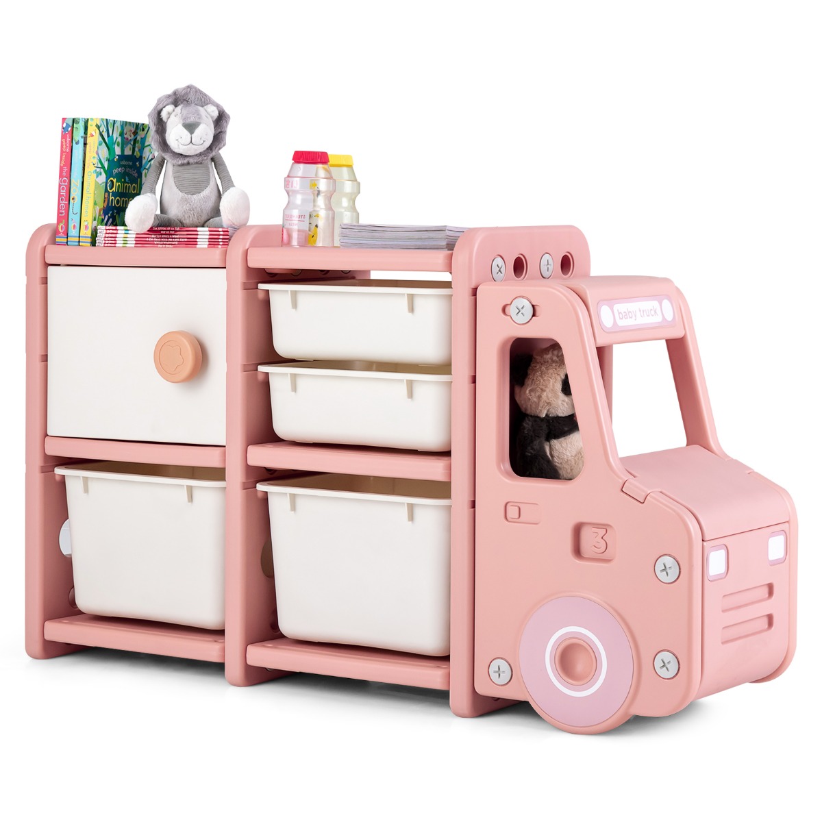 Leikkihylly 2-tasoinen lasten hylly laatikoilla ja säilytyslaatikoilla 110 x 32 x 66 cm pinkki