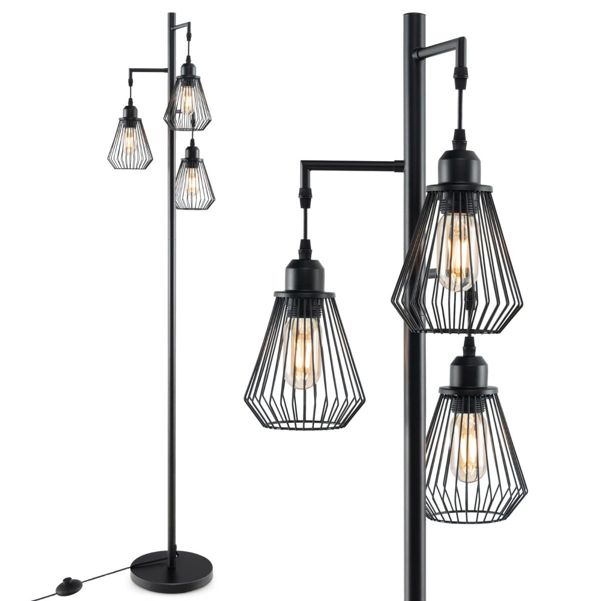Moderni lattiavalaisin 169 cm teollinen lattiavalaisin 3 varjostimella 25 x 168 cm musta