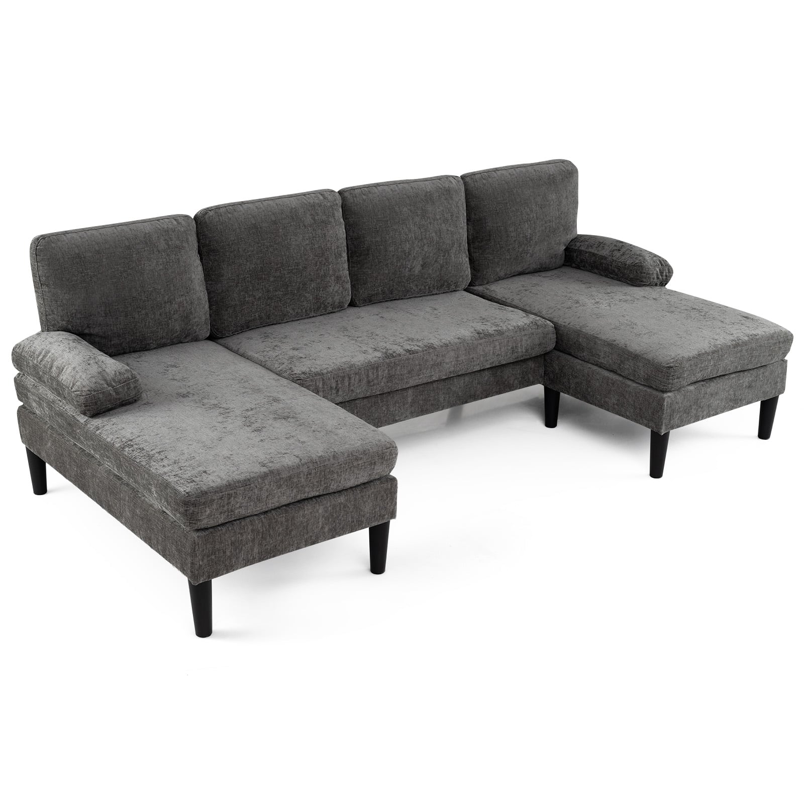 U-kujuline triibulise velvetiga mooduldiivan ja kaasaegne nurgadiivan-voodi elutuppa (5–6-kohaline, pikkus 258 cm), hall