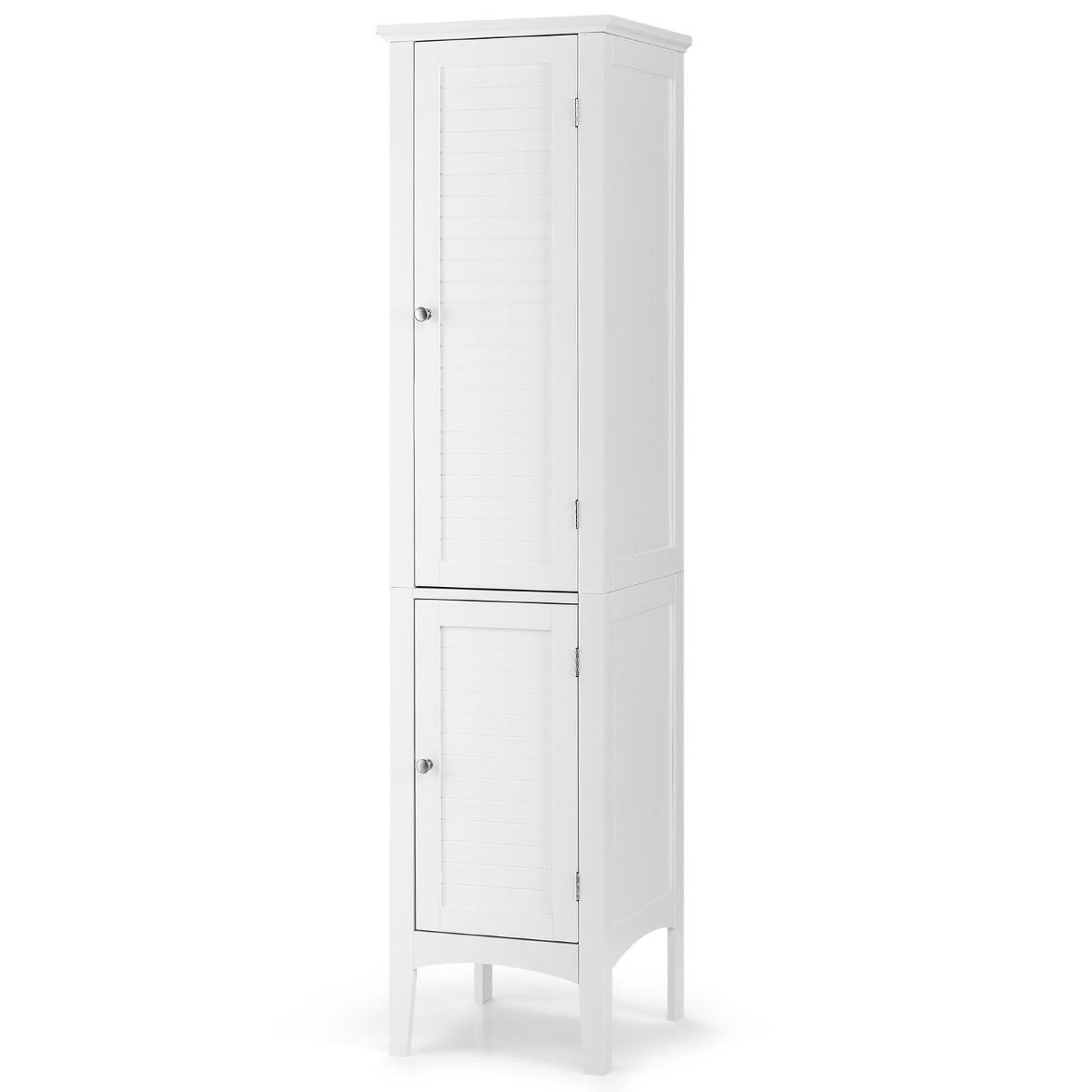 2-ovinen 160 cm korkea vapaasti seisova kylpyhuoneen kaappi 5-tasoisilla hyllyillä - valkoinen