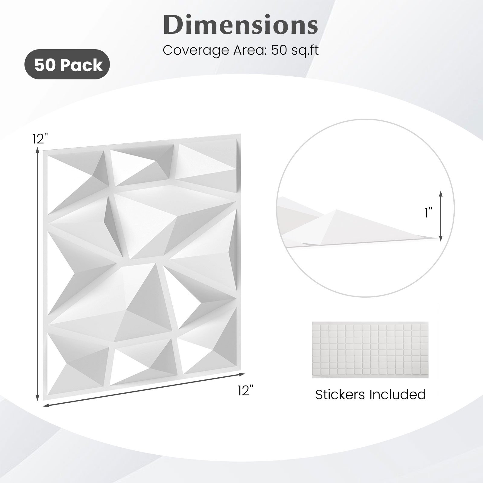 Teemant-disainiga 3D plastikust seinapaneelid ja reljeefsed dekoratiivsed seinaplaadid (50 tk komplekt, 30 x 30 cm, katab 4,5 m²), valge
