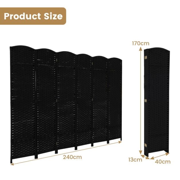 240 x 170 cm seula-seinä, jossa käsin kudottu rakenne ja massiivi puurunkoinen huoneenjakaja musta