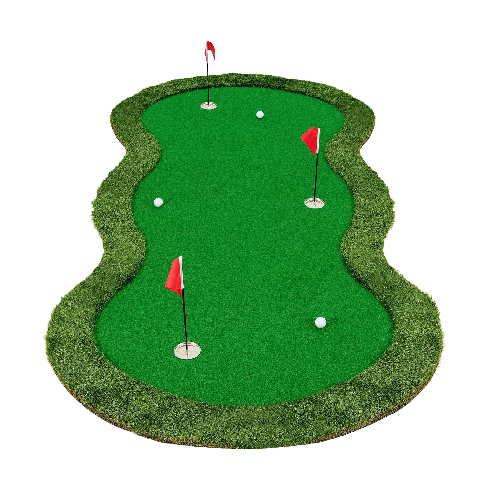Ammattimainen suurikokoinen kolmireikäinen harjoitusmatto ja sisäharjoitusmatto, golfpallosarja (300 x 150 cm), vihreä
