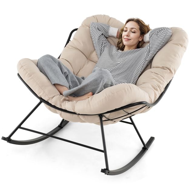 Ylisuuri Egg Papasan -tuoli pehmustetulla tyynyllä kuistille - Beige