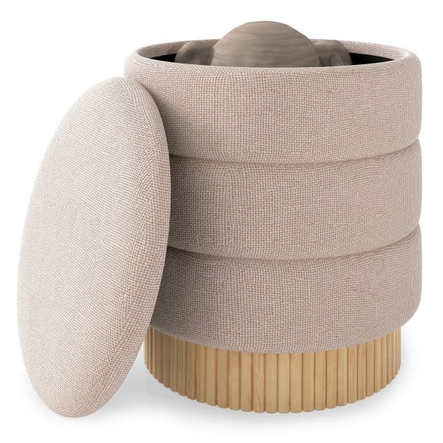 Elegantse šenill-kangast (Chenille) katte ja eemaldatava kaanega ümmargune panipaigaga tumba ning polsterdatud istepink (maht 35,5 l), beež
