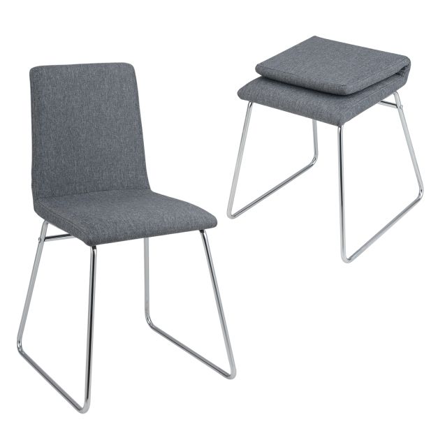 Pehmeät, pehmustetut ruokapöydän tuolit taitettavalla ergonomisella selkänojalla ja keittiön tuolit metallirungolla, 2 kpl, harmaa