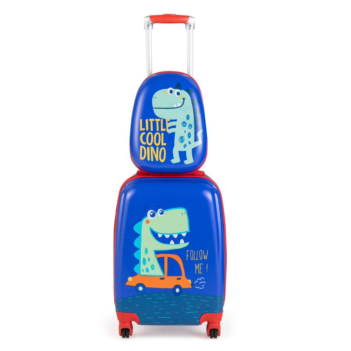 Kovapintainen pyörillä varustettu matkalaukku, jossa on pyörivät pyörät ja sisäänvedettävä kahva - sininen