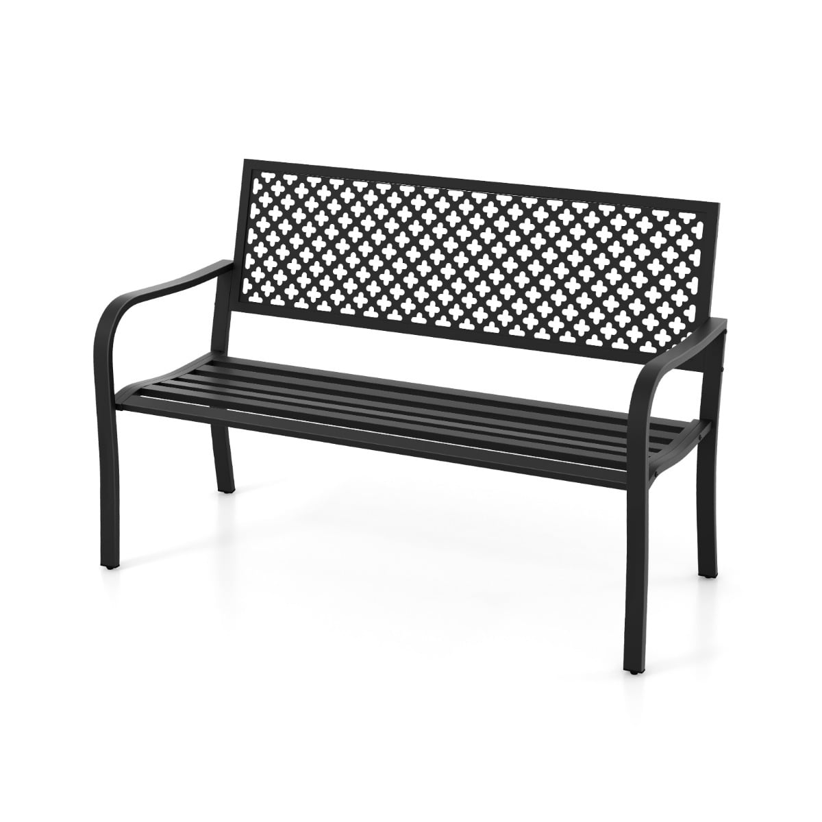 Mugava liistudest istme ja seljatoega kahekohaline metallist aiapink, klassikaline terrassipink (127 x 62 x 86 cm), must