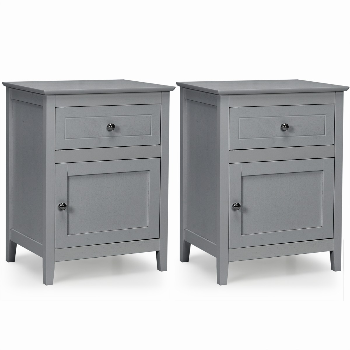 Sahtli ja uksega männipuidust öökapid ning kahetasandilised abilauad (2 tk komplekt), helehall