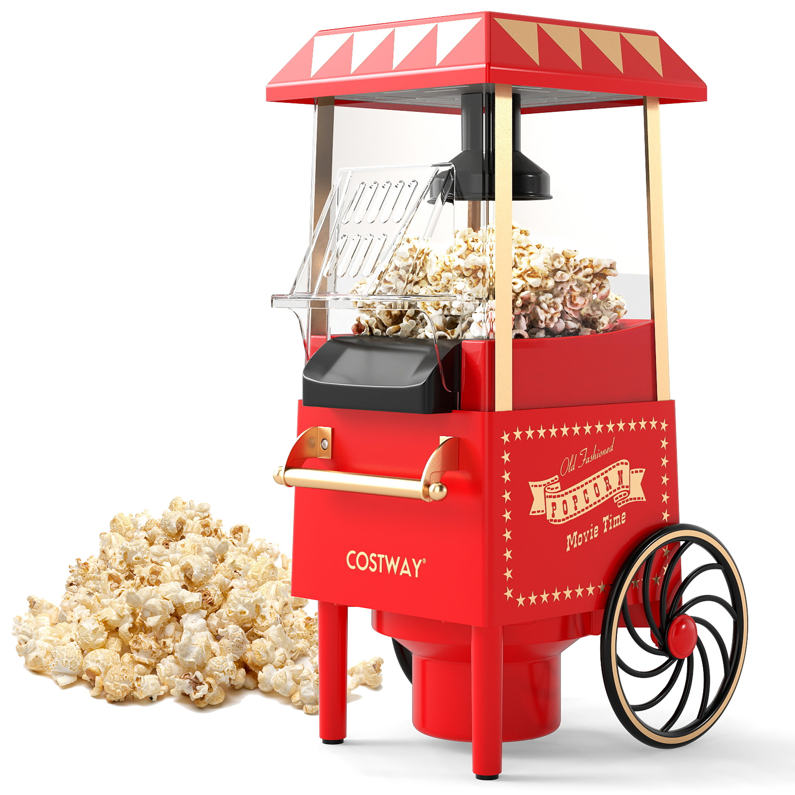 Retro-popcorn-kone 1200 W kuumailmapopcorn-kone 67 ml:n mittakupilla öljytön punainen