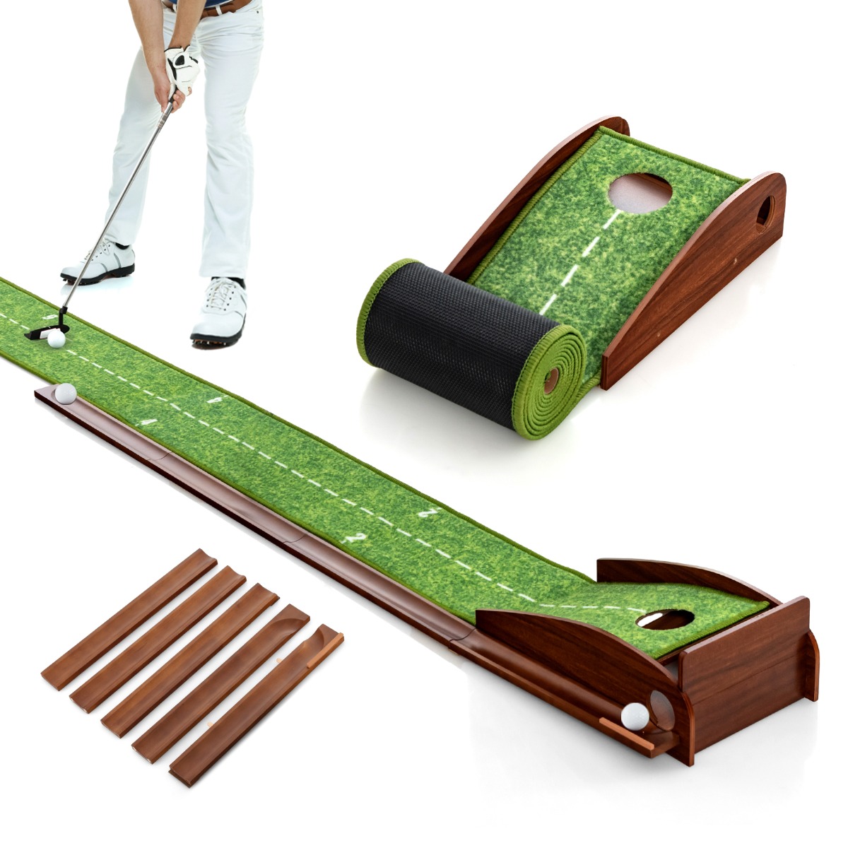 Golfin puttausmatto, jossa automaattinen pallonpalautus ja 3 palloa