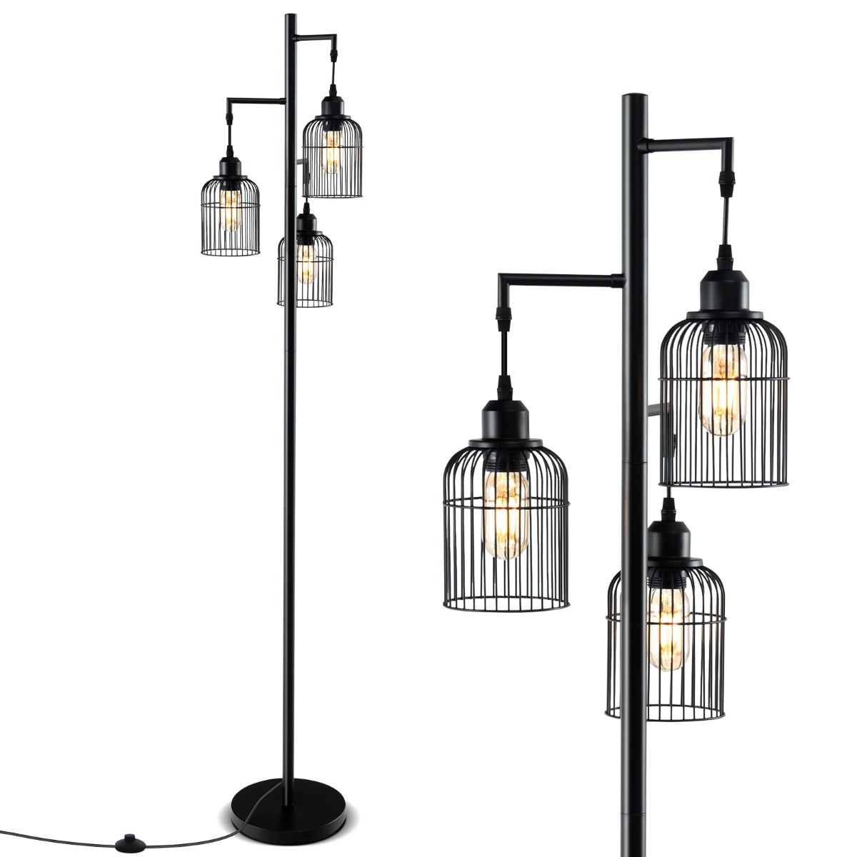 Moderni lattiavalaisin 169 cm teollinen lattiavalaisin 3 varjostimella jalkakytkimellä 25 x 169 cm musta
