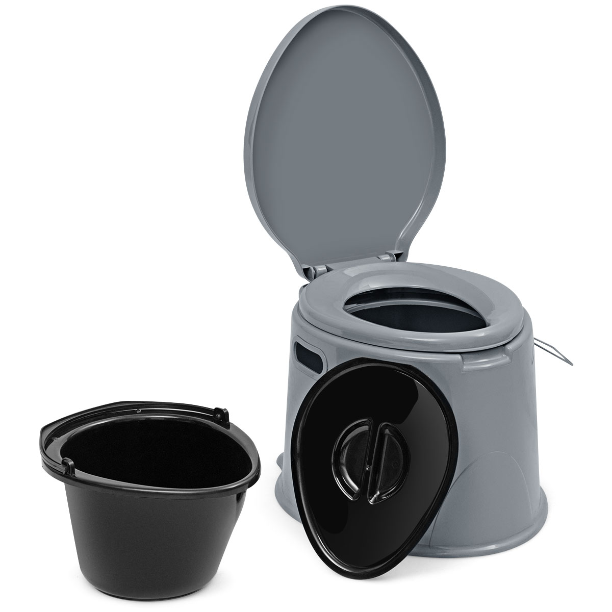 Retki-WC, kannettava, matka-WC, siirrettävä WC irrotettavalla sankosiivellä, harmaa