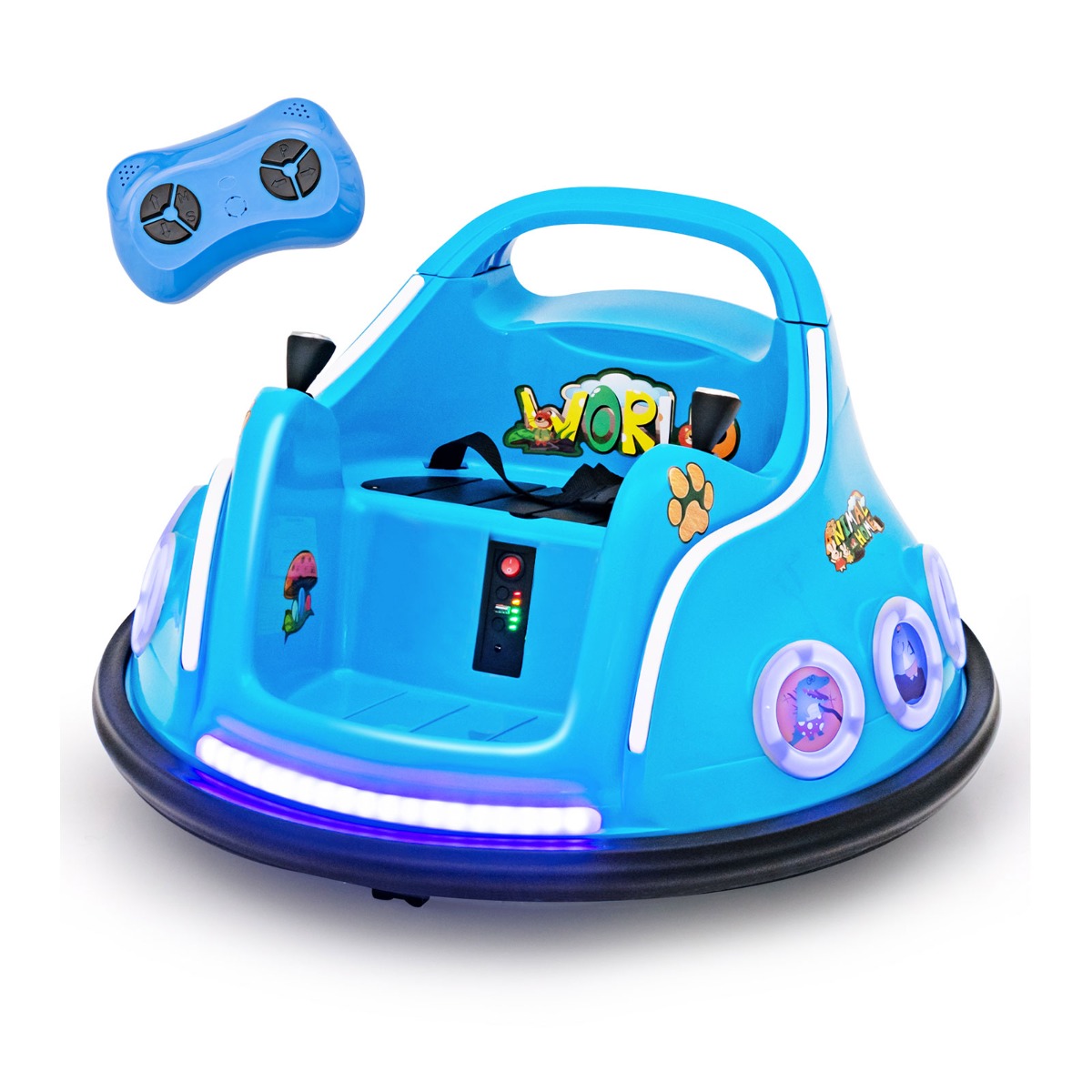 12 V lasten törmäilyauto, 360 astetta kääntyvä, musiikkia, valoja ja kaukosäädin, sininen
