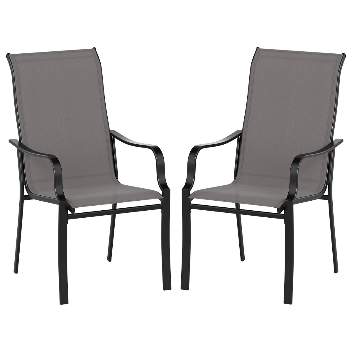 Giantex-ruokatuolien sarja, 2 korkeaselkäinen, leveäistuin, tukeva metallirunko, verkkokangas, harmaa