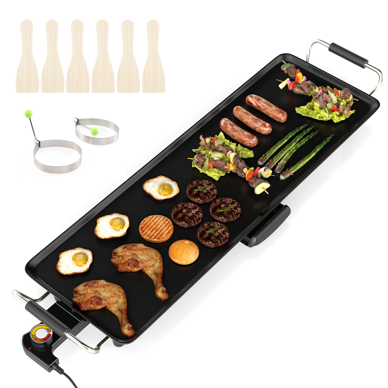 70 cm sähkögrilli, tarttumaton pinnoite, säädettävät lämpötilatermostaatit ja teppanyaki-grillin tippa-astia