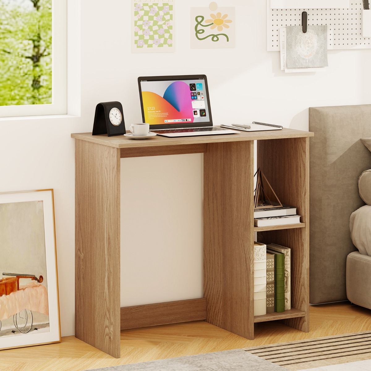 Tietokonepöytä Työpöytä Pieneen Tilaan, 2 Lokeroa, Tietokonepöytä 40 x 80 x 74 cm Luonnonvärinen