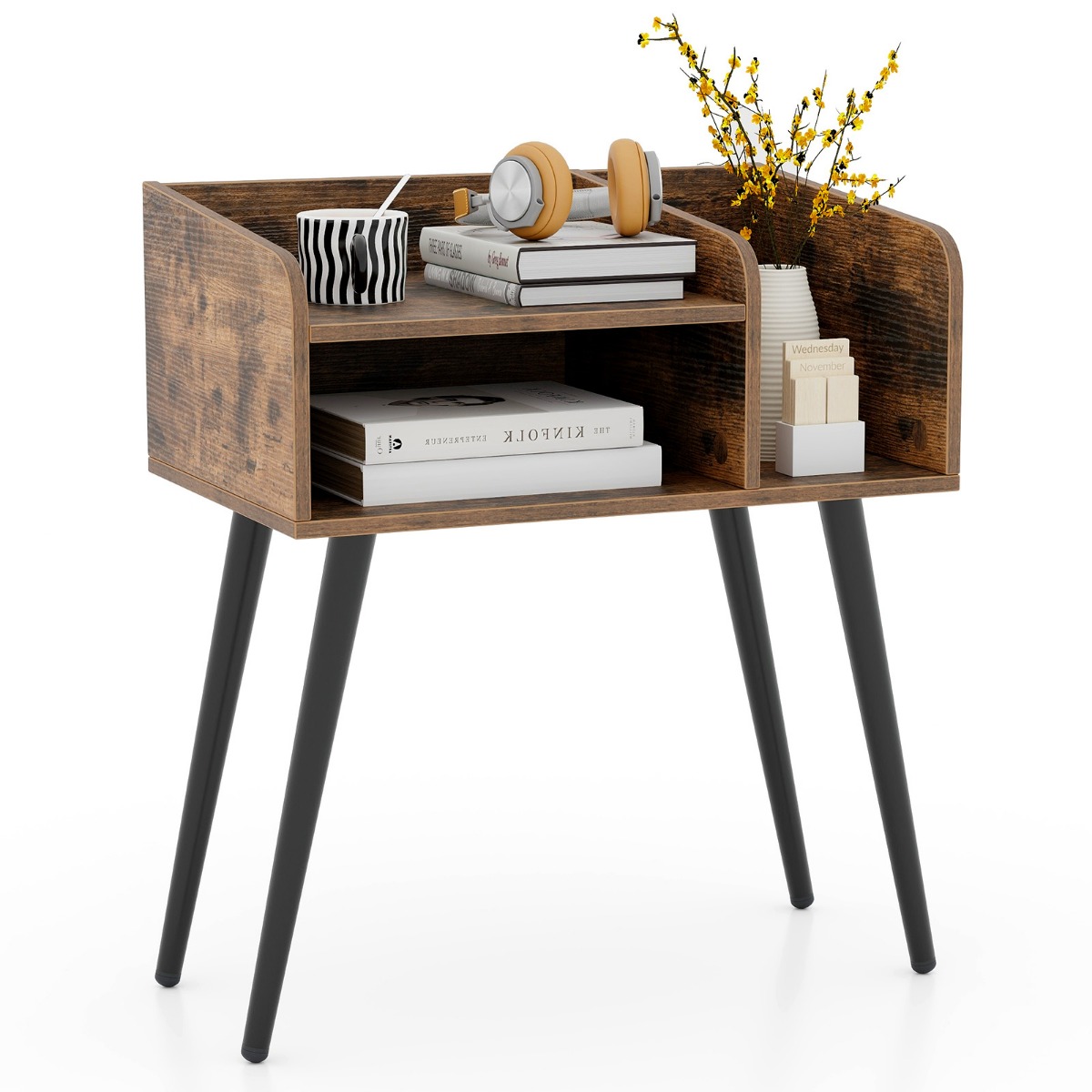 Mid-Century Modern Yöpöytä Avohyllyillä - Ruskea