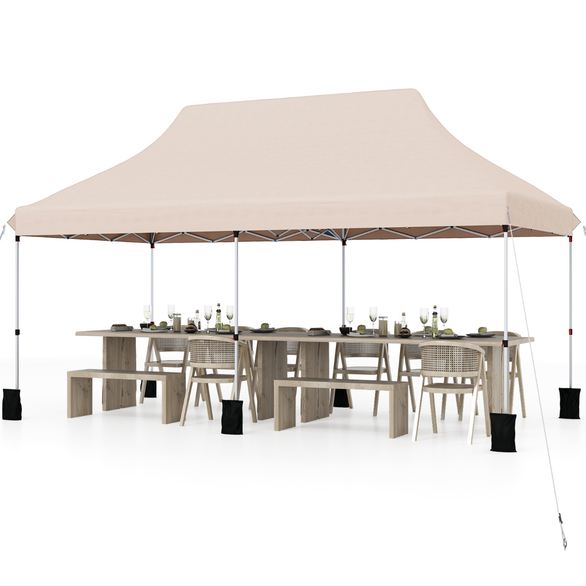 Kannettava kokoontaittuva ulkohuvimaja kantolaukulla, välitön varjo juhliin 300 x 600 cm beige