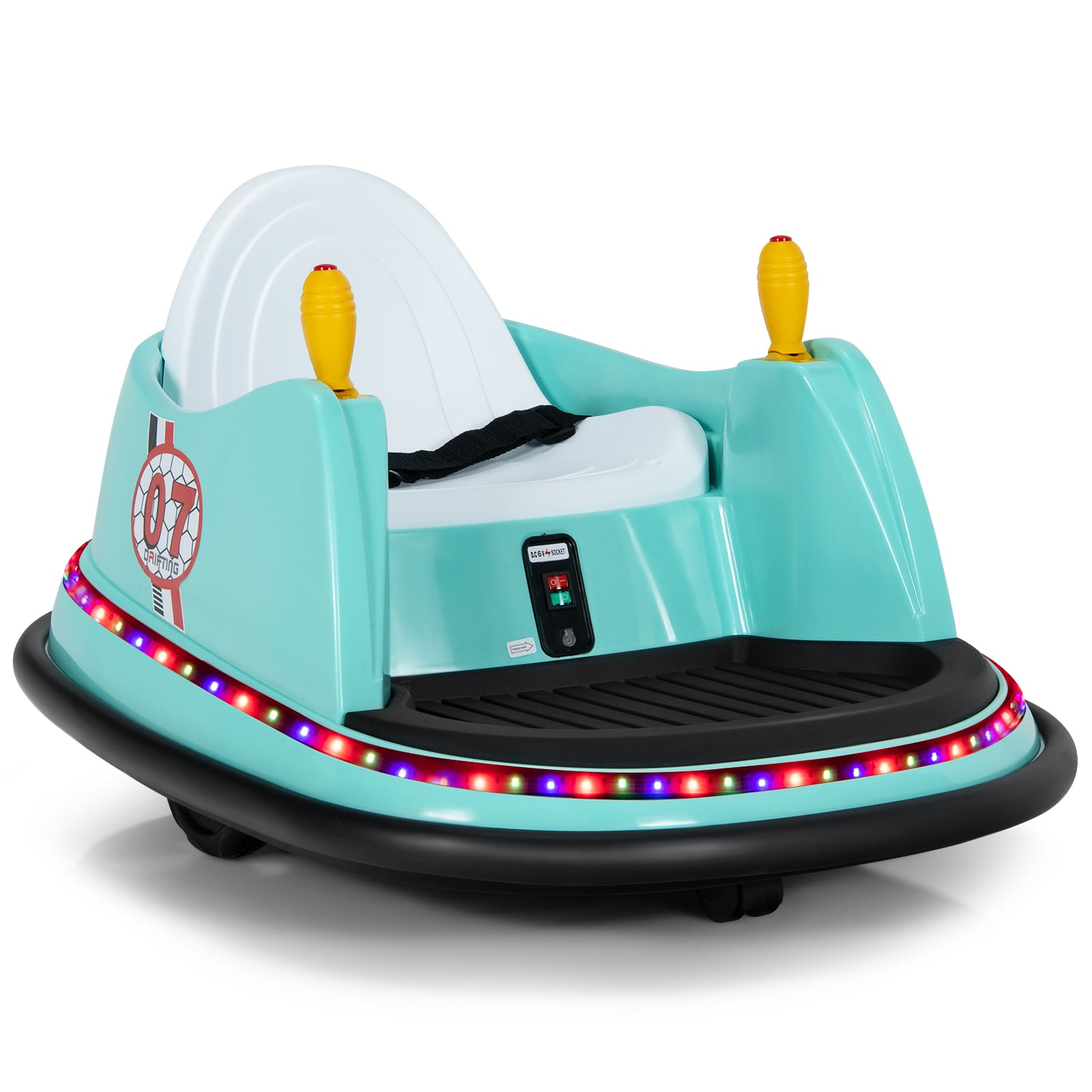 Värviliste LED-tulede, kaugjuhtimispuldi ja 360° pöörlemisega 6 V akuga laste põrkeauto (Bumper Car), roheline