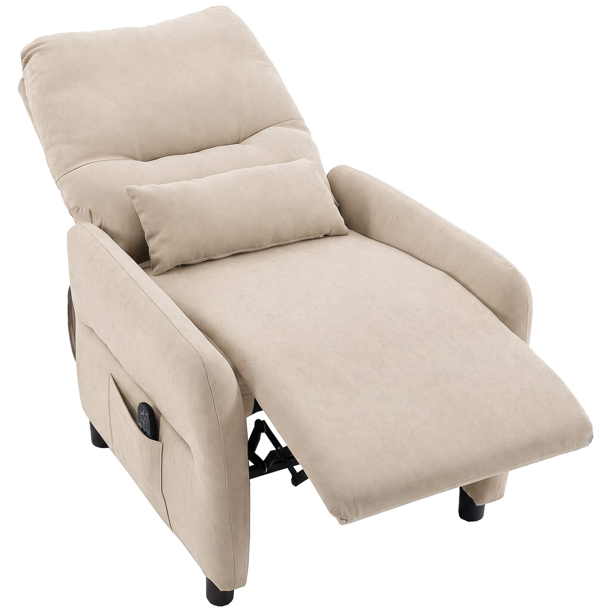 Nojatuoli hieronta- ja lämmitystoiminnolla, kallistustoiminto, 2 sivutaskua ja jatkettava jalkatuki, beige