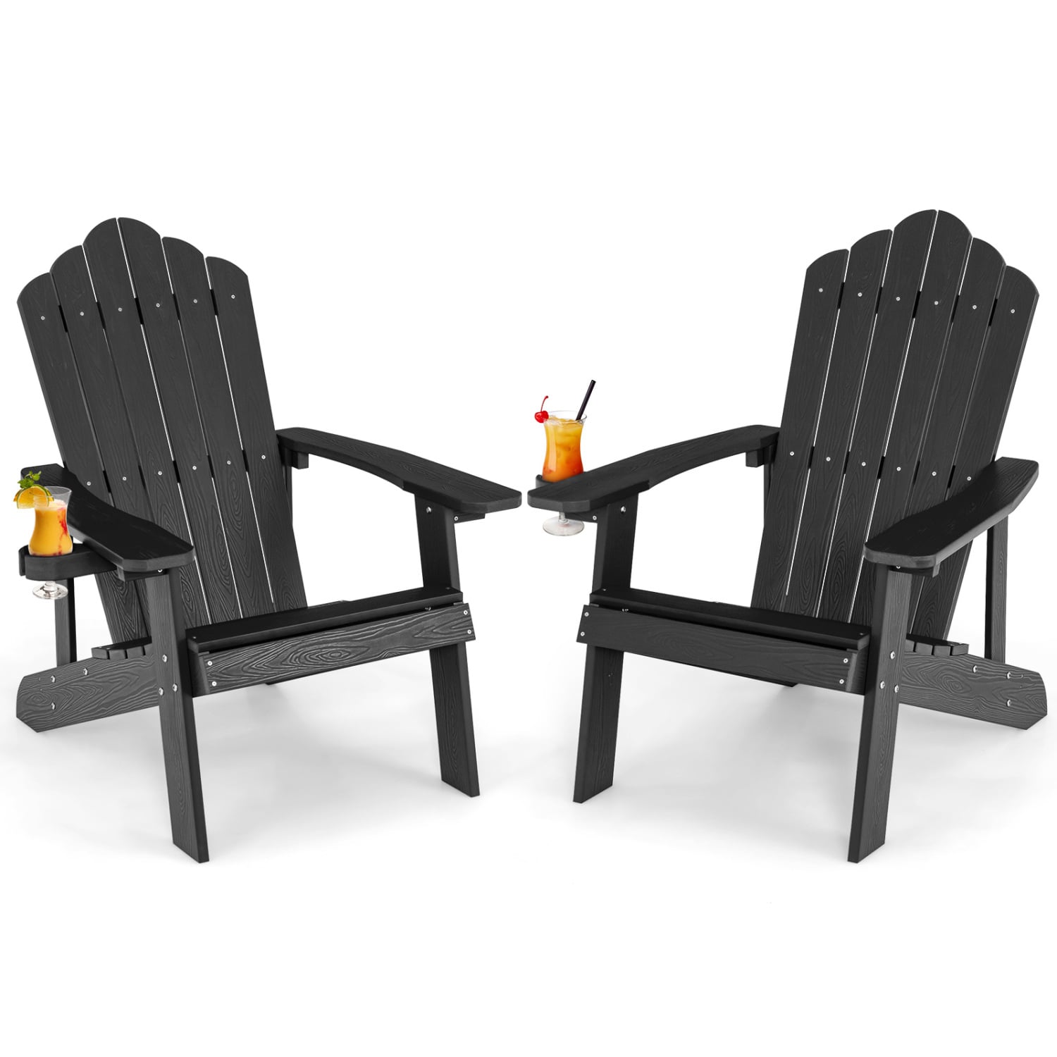 2-osainen Adirondack-tuolisetti ergonomisella muotoilulla kuistille ja takapihalle - musta