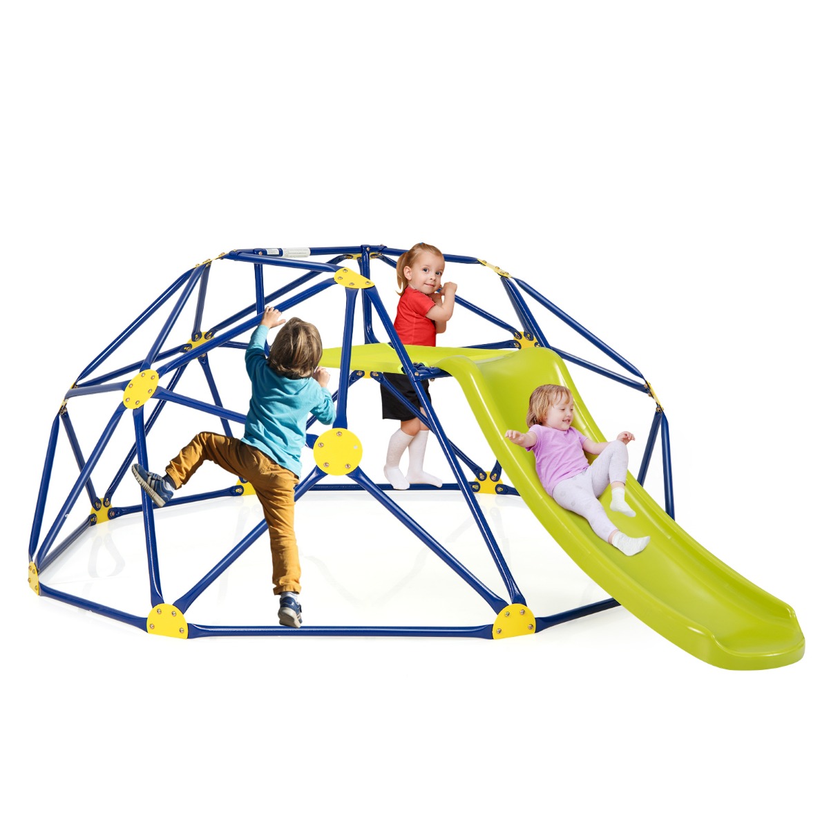 Geometrinen kupolikiipeily- ja leikkisetti liukumäellä - vihreä