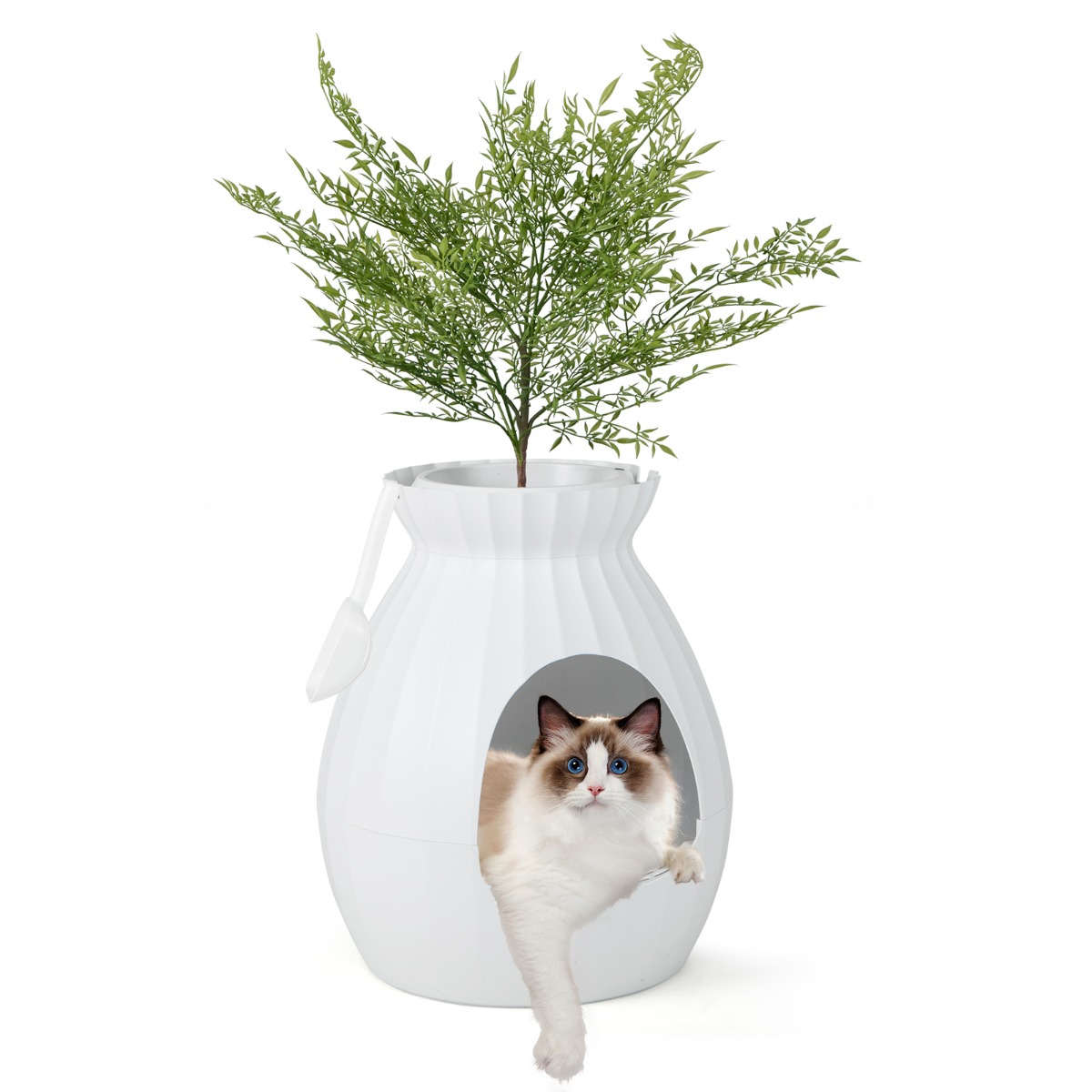 Flowerpot Style Smart suljettu kissanhiekkalaatikko elektronisella hajunpoistolla ja steriloinnilla, valkoinen