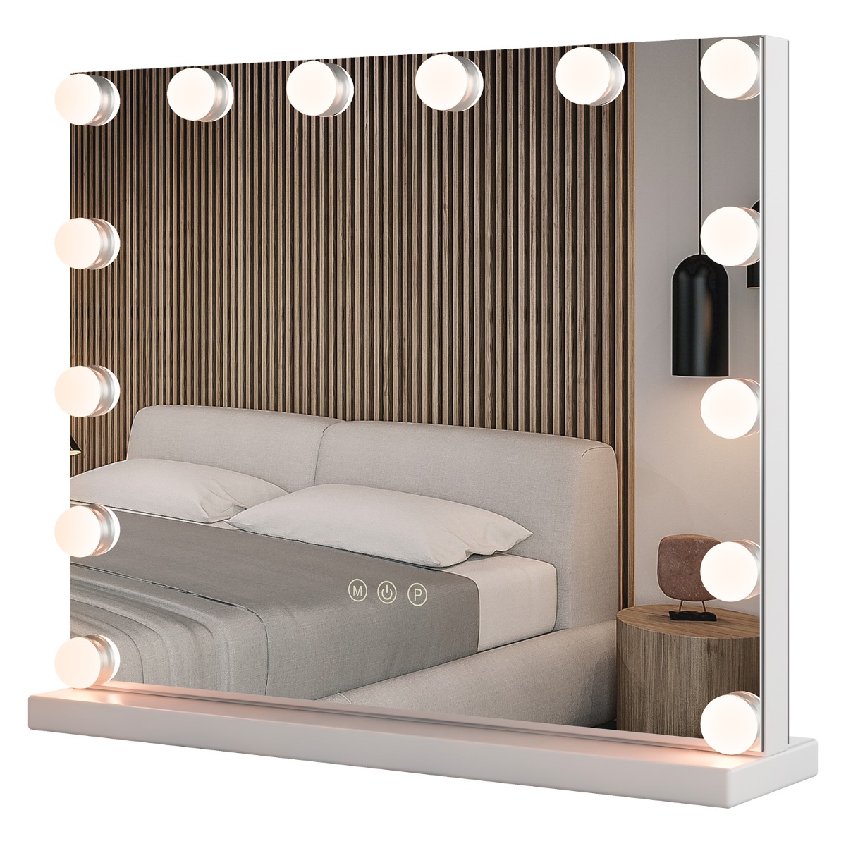 Hollywood-peili valaistuksella Pöytäpeili 14 himmennettävällä LED-valolla ja 3 valon värillä 50 x 12 x 43 cm