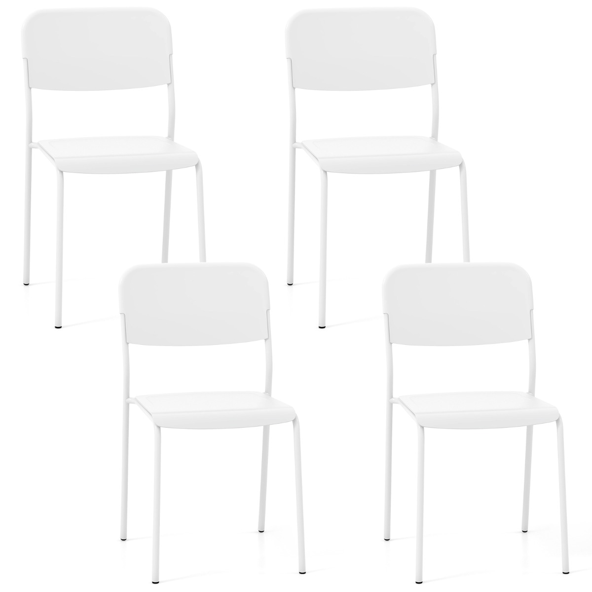 Pinottavat PP-muoviset ruokapöydän tuolit ergonomisella selkänojalla ja metallijaloilla (4 kpl sarja), valkoinen