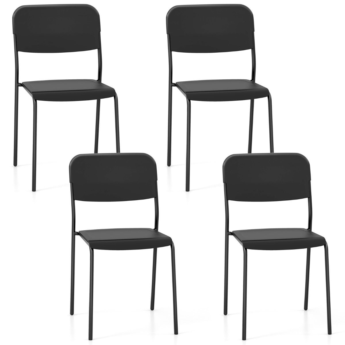 Pinottavat PP-muoviset ruokapöydän tuolit ergonomisella selkänojalla ja metallijaloilla (4 kpl sarja), musta