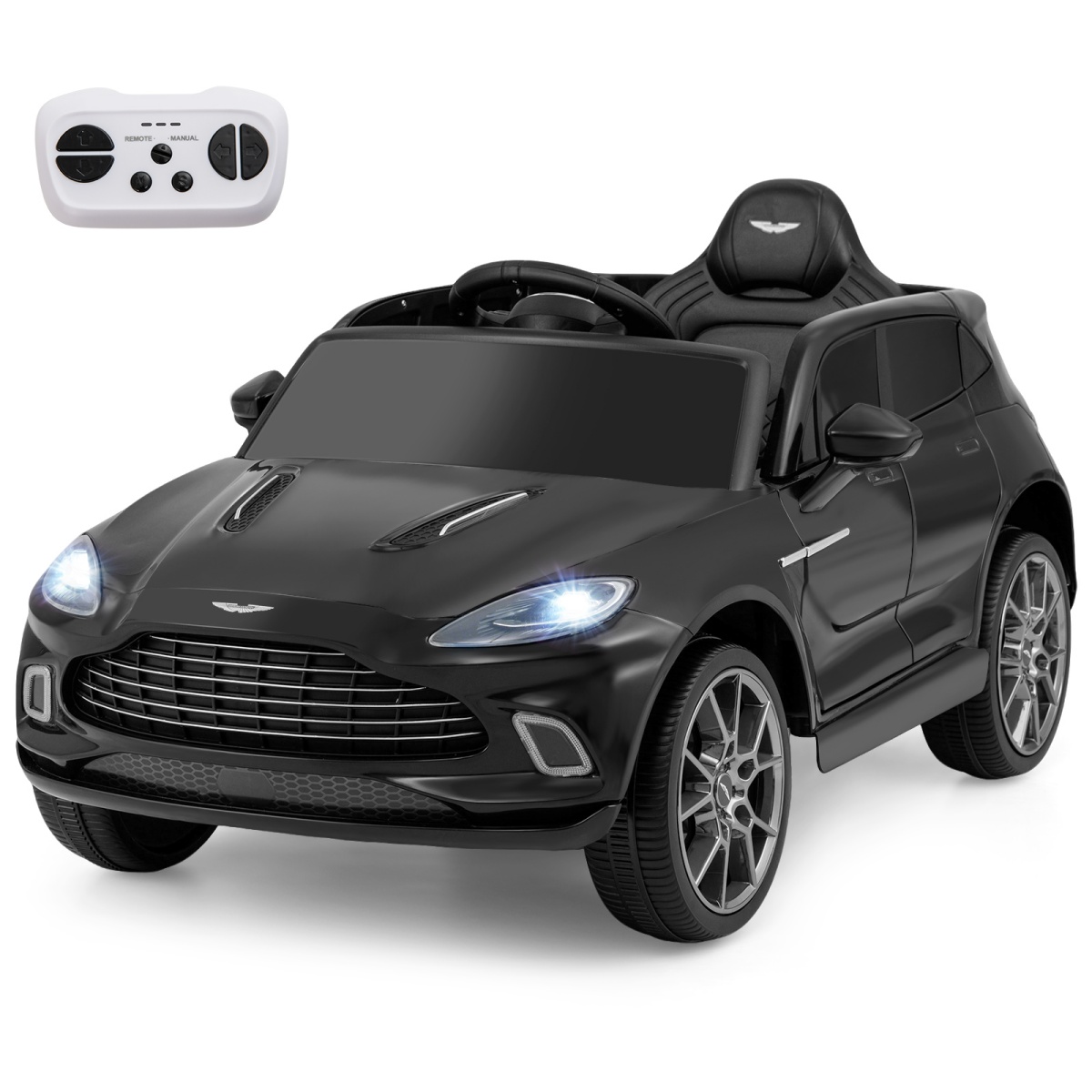 Sähkökäyttöinen lasten ajoauto, 2V, kaukosäätimellä, virallisesti lisensoitu Aston Martin, äänitorvi, musiikki ja LED-valot, 3-8-vuotiaille, musta