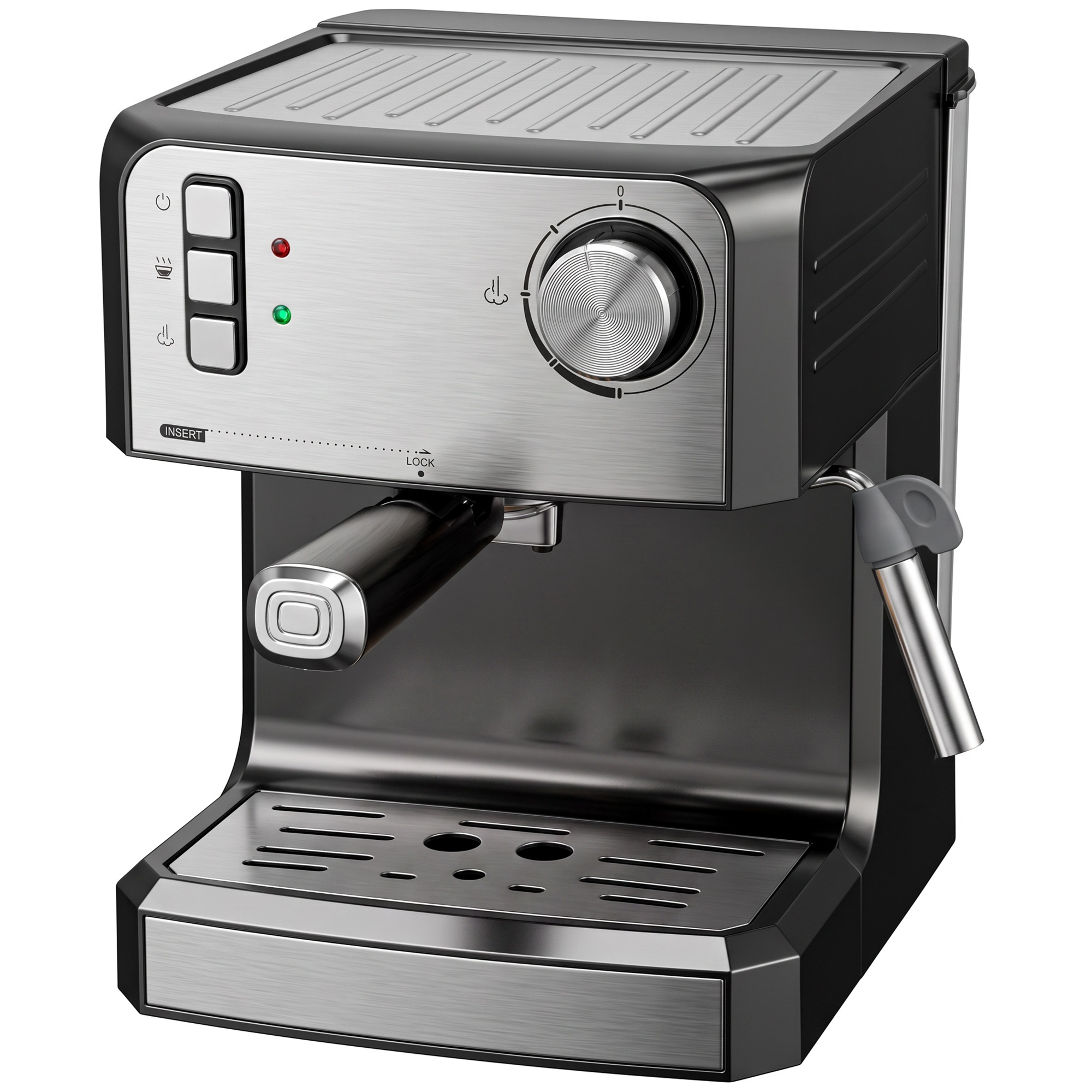 Espressokone, 20-baarinen kahvinkeitin maidonvaahdottimella, 1,6 litran vesisäiliö, musta
