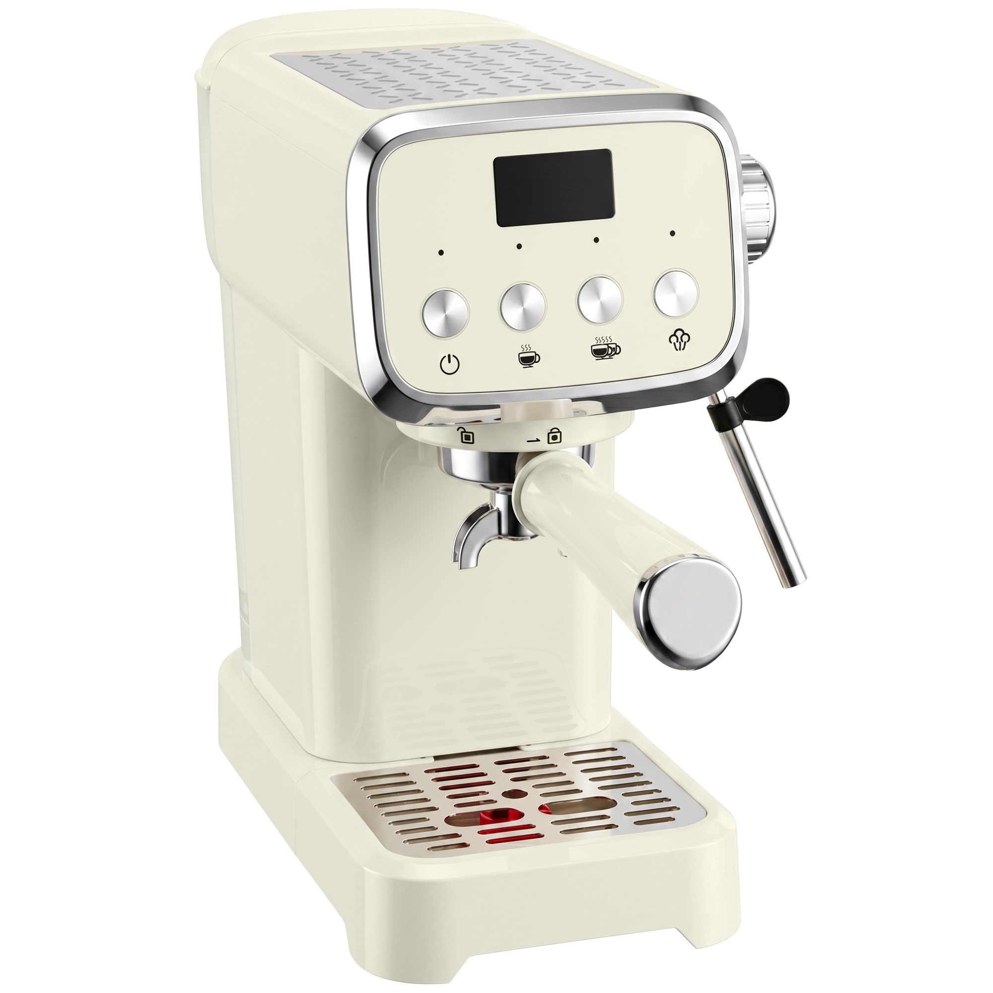 20 baarin portafilter-espressokone, jossa on maidonvaahdotin ja irrotettava 1,2 litran vesisäiliö espressoa varten